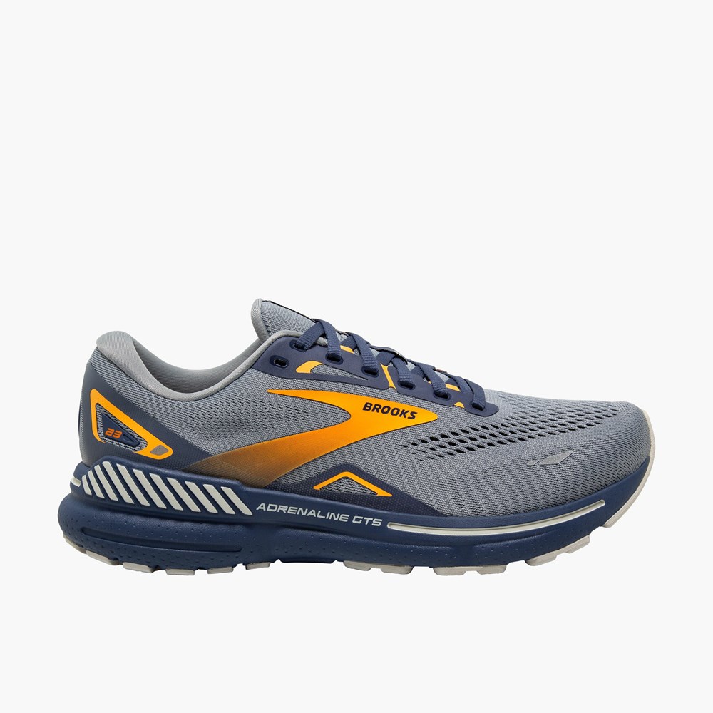 Chaussures Running Route Brooks Adrenaline GTS 23 Grise Bleu Orange Homme | DQA-3824193